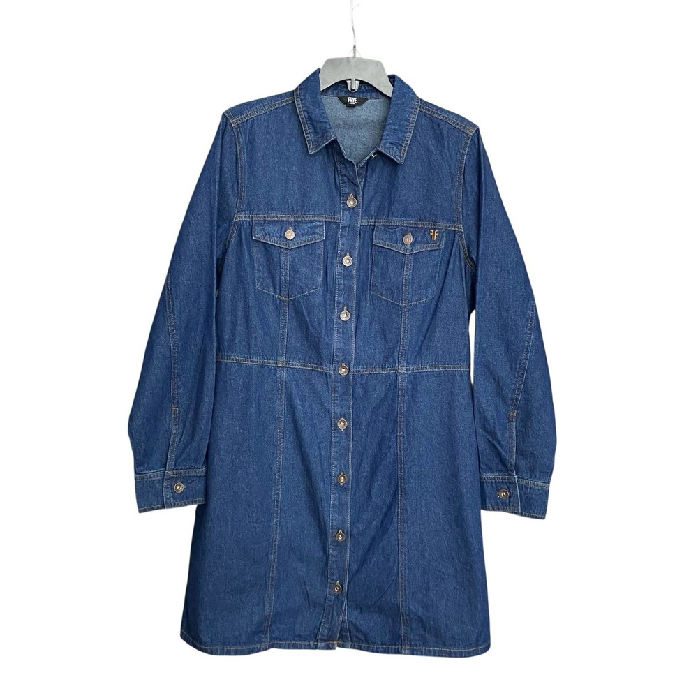 FRYE Denim Shirt Mini Dress Button Front Long Sleeve Western Boho Sz Large‎
